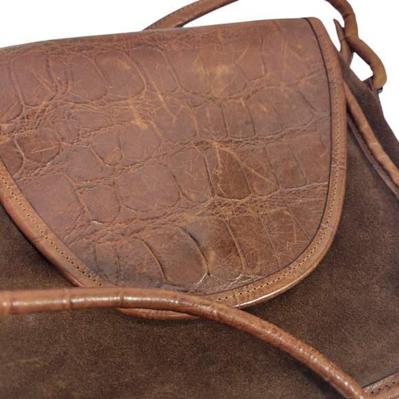 Vintage Enzo Angiolini Saddle Bag Dark Brown Crossbody Leather Suede Embossed - Picture 3 of 16